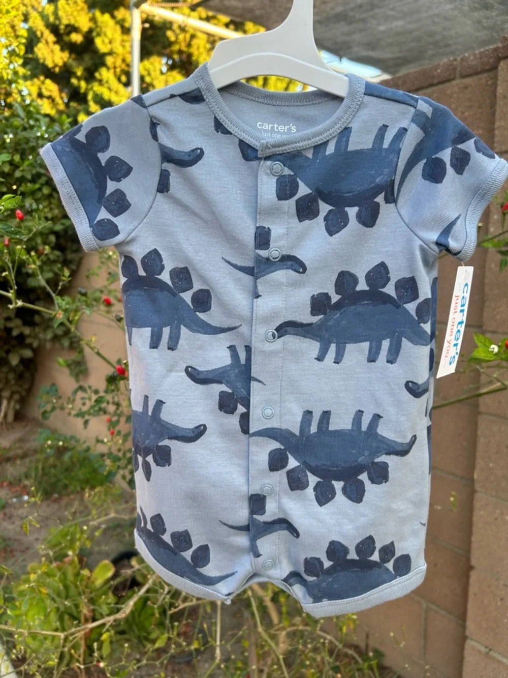 Carter's Gray and Navy Dinosaur Short-Sleeve Romper